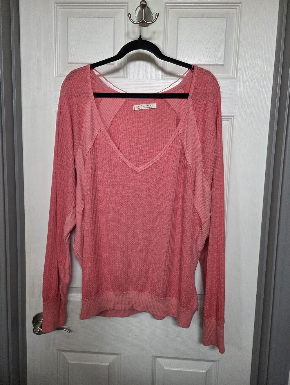 We The Free Coral Santa Clara V-Neck Slouchy Top Boho Cozy Casual Oversized Lrg - Picture 5 of 9